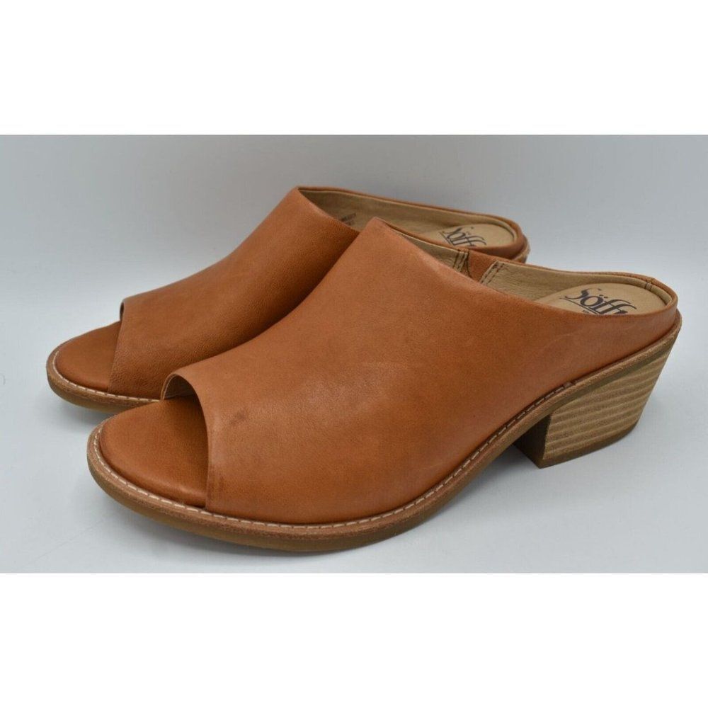 Sofft Womens Size 9.5 Aneesa Luggage Tan Leather‎ Slip On Open Toe Sandals Shoes
